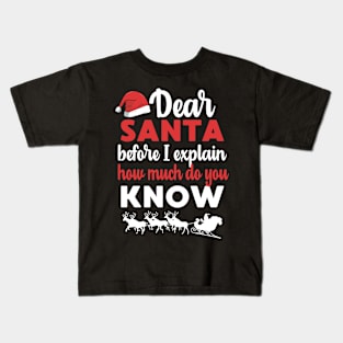 Dear Santa Before I Explain How Much Do You Know Christmas Kids T-Shirt